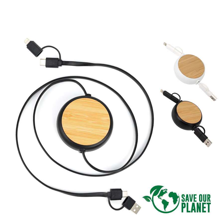 Connect Multicargador Retráctil 4 en 1 de ABS/Bamboo -[B84]d