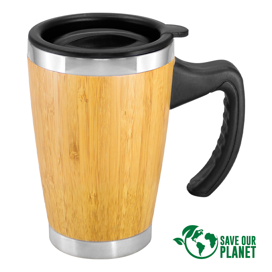 MUG DE BAMBOO CON ASA PLÁSTICA 400CC -[B64]d