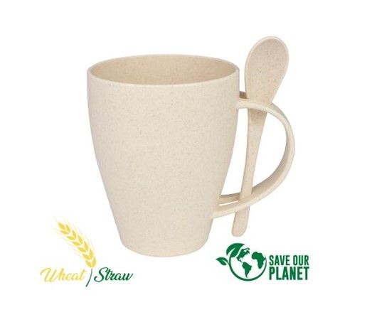 MUG DE CAÑA DE TRIGO CON CUCHARA 400CC -[B76]d
